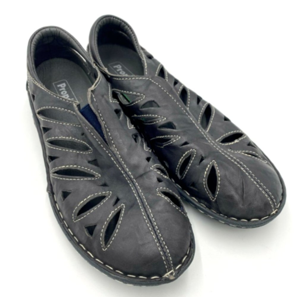 Propet Cameo Grey Leather Flat Casual Loafer Slip On Dress Shoe Size 10